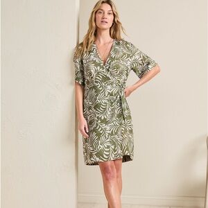 NWT! Garnet Hill Easy Linen Wrap Dress Green Size 12